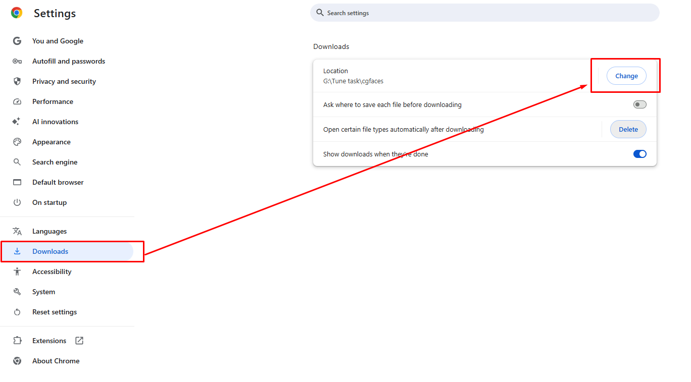 Download Folder Change