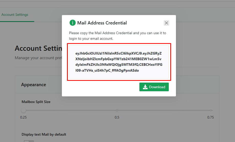 Secret Mailbox Login Credential Display