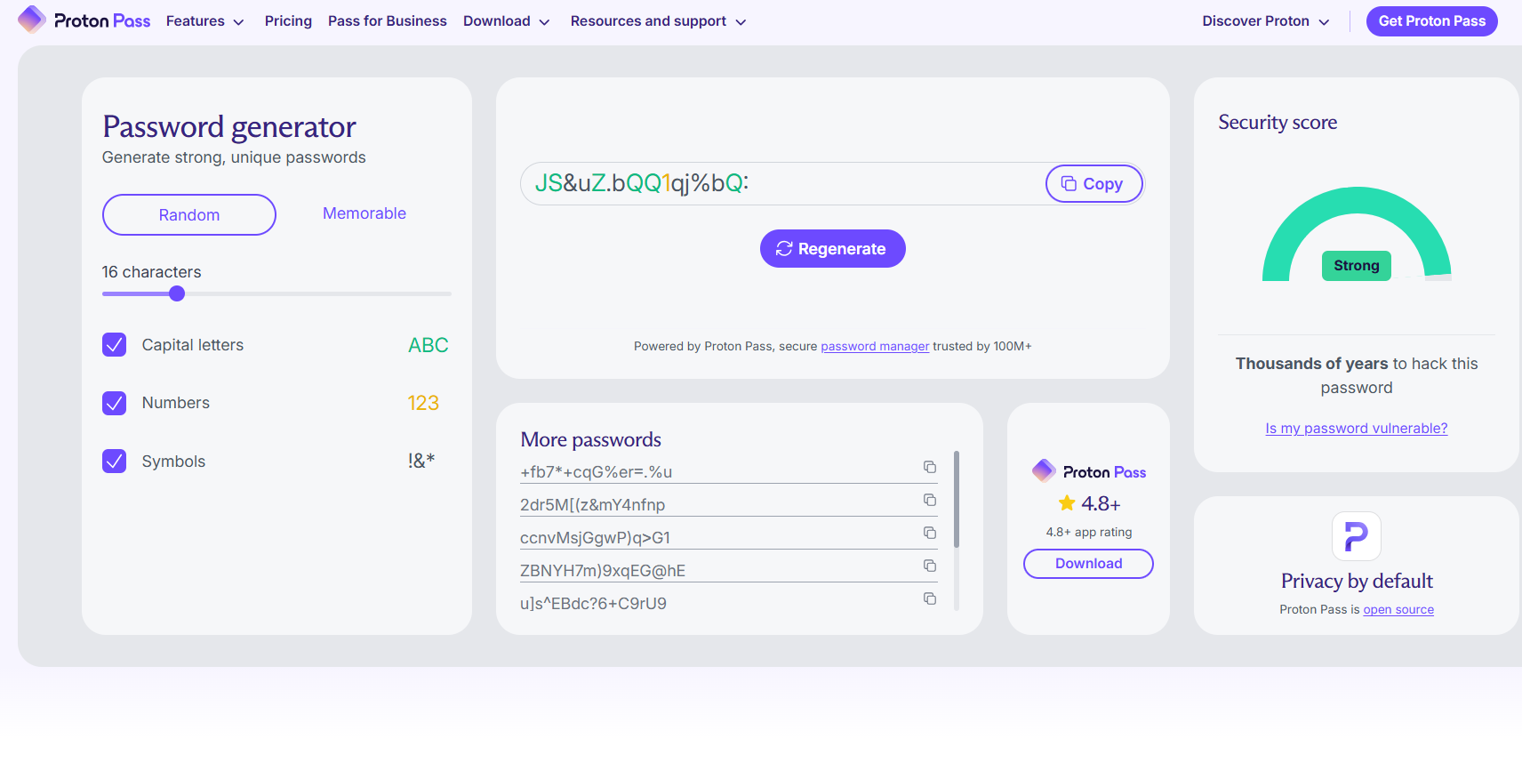 Proton Password Generator এর Website