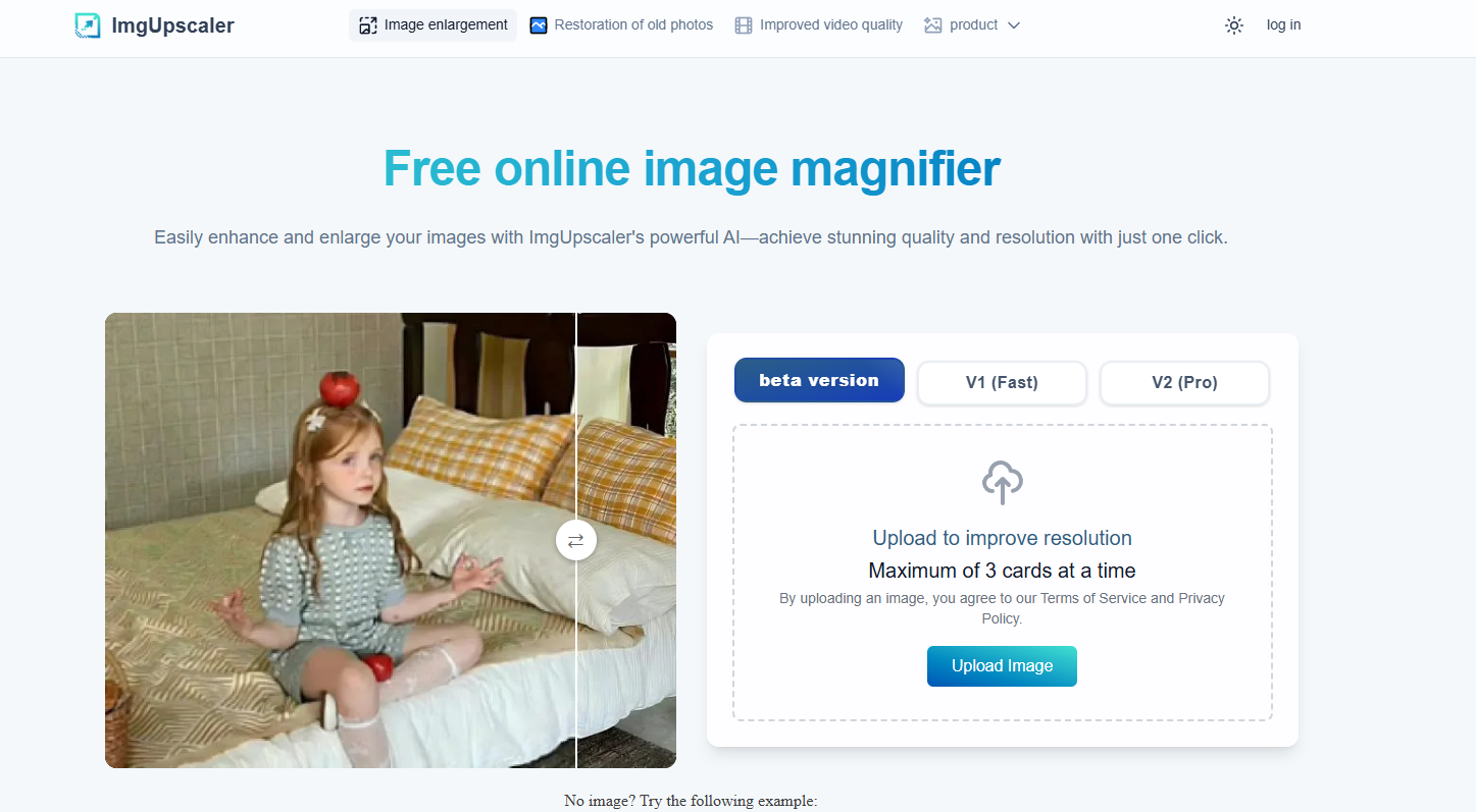 ImgUpscaler এর ওয়েবসাইটে