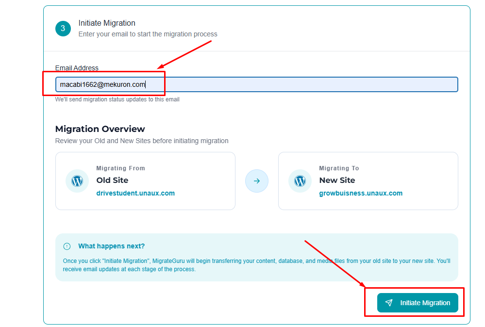 Migrate বাটনে ক্লিক