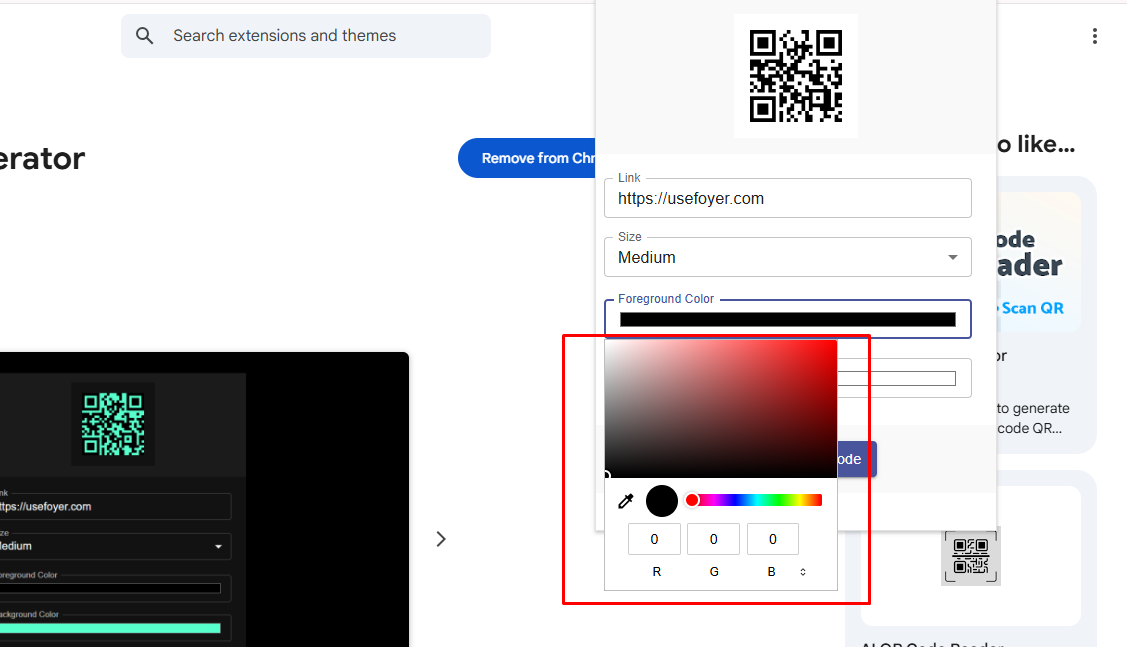 QR Code এর জন্য কালার সিলেক্ট