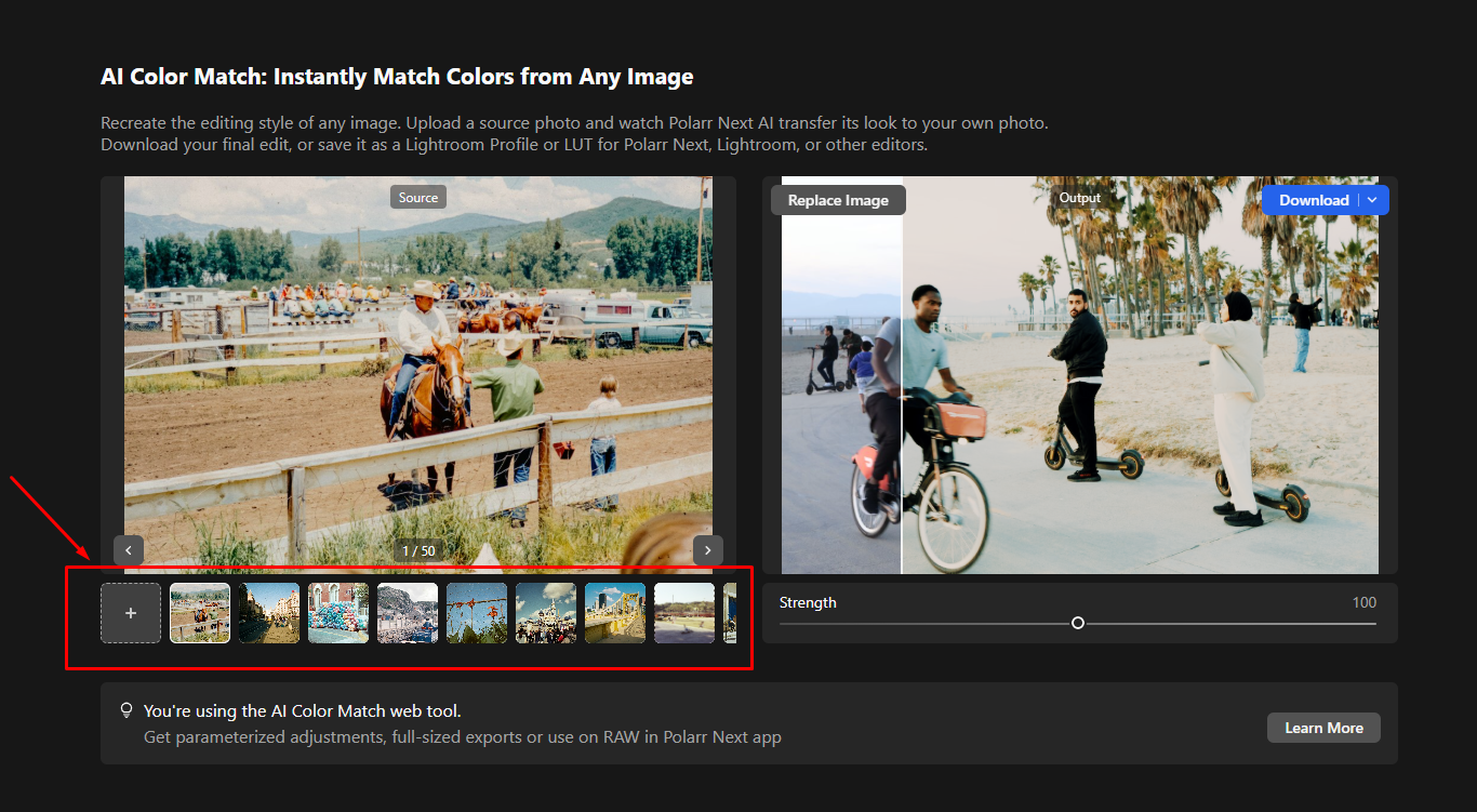 Polarr AI Color Match Website