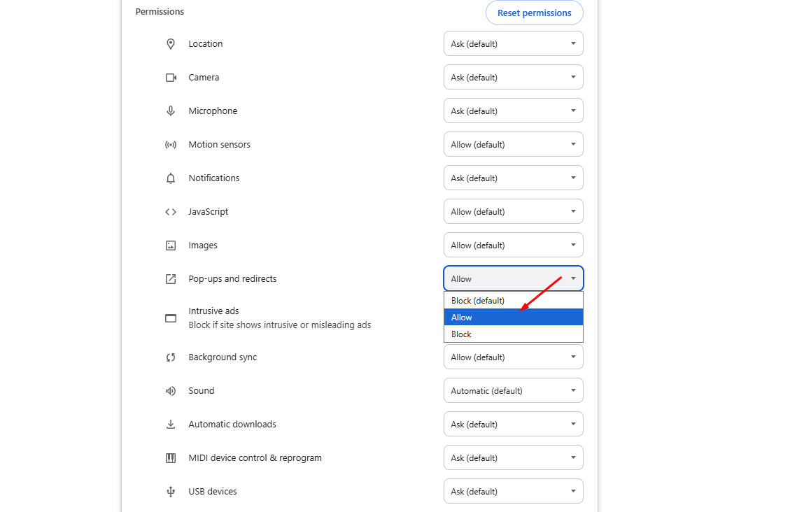 Pop-ups and redirects