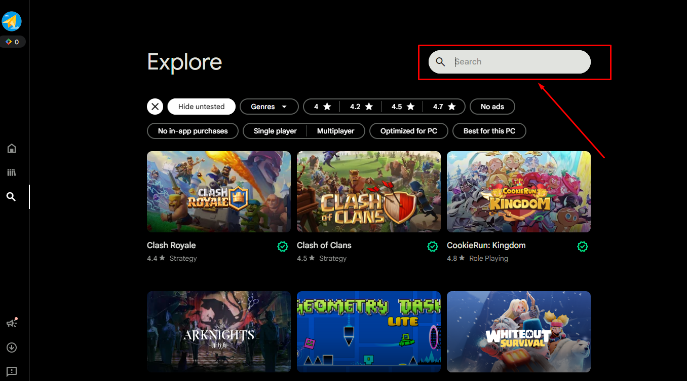 Game এর নাম লিখে Search