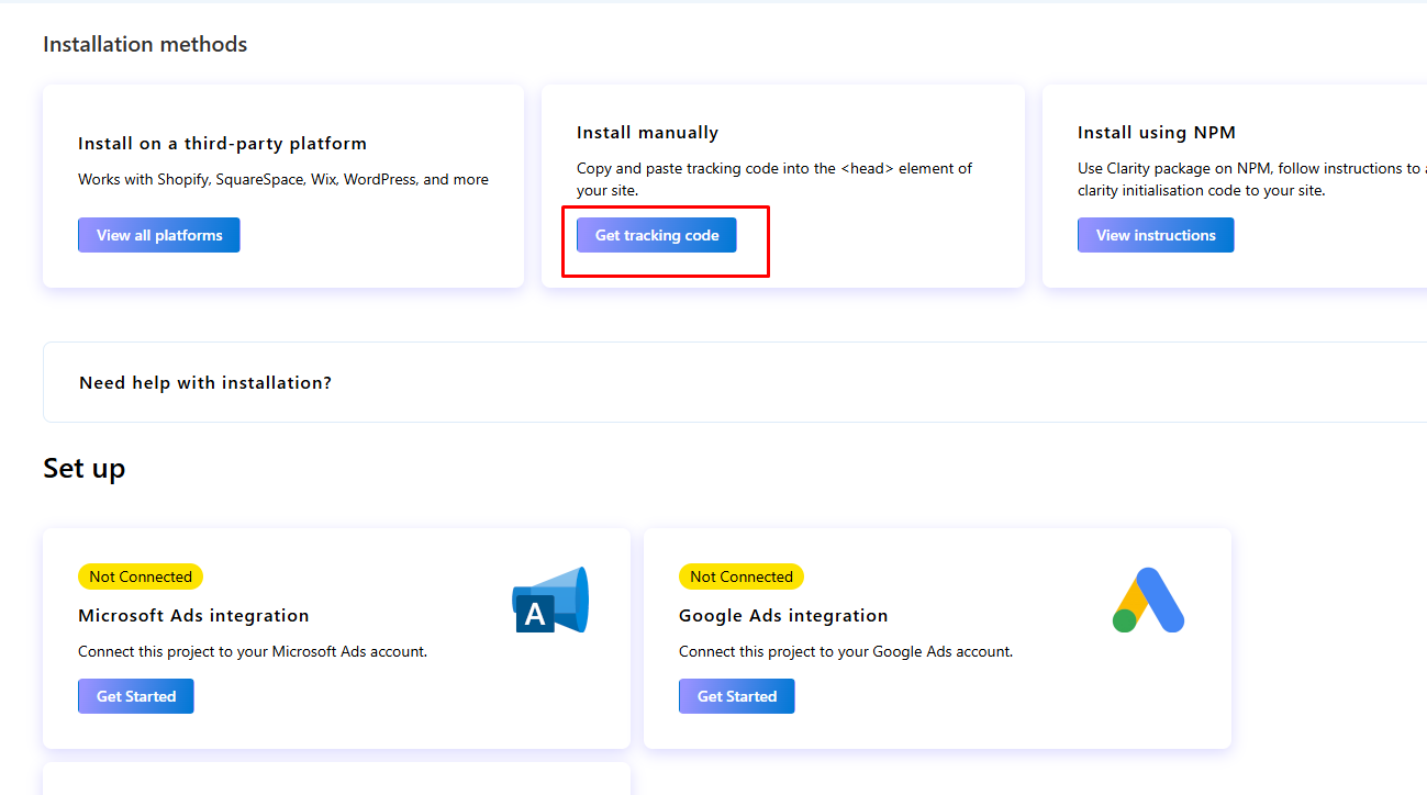 Manual Installation Select করে Tracking Code