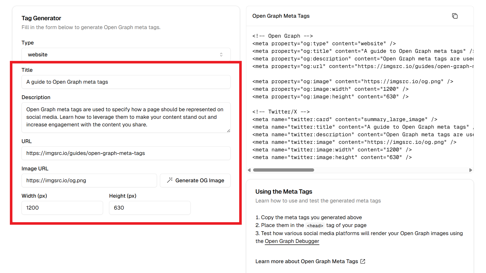 Information Input (Title, Description, URL, Image)