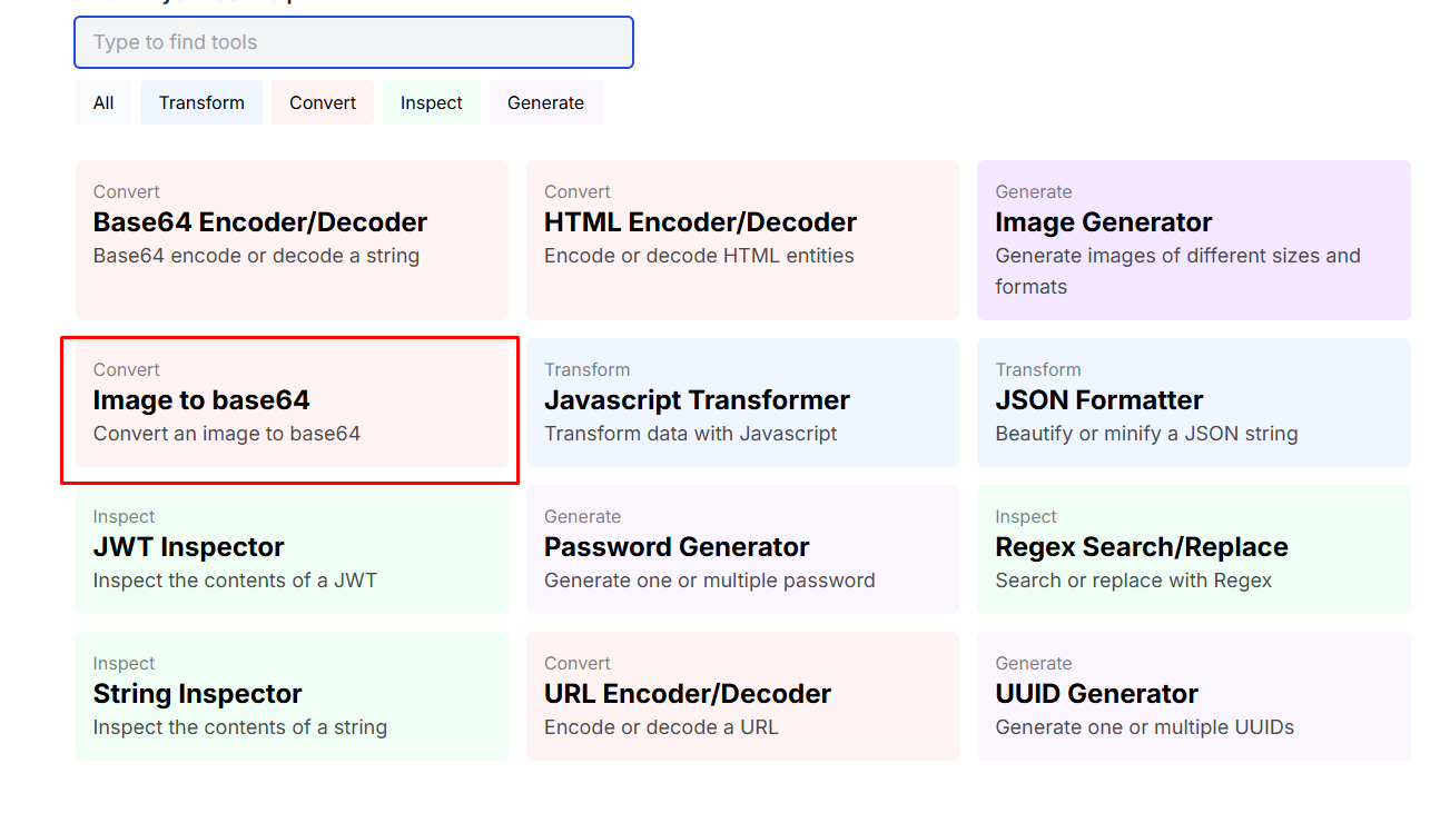 Image to Base64 Tool টি Select