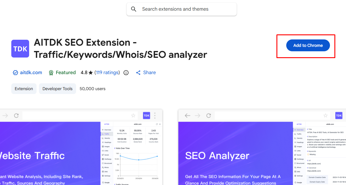 Chrome Web Store থেকে AITDK SEO Extension টি Download