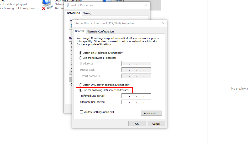 Use the following DNS server addresses