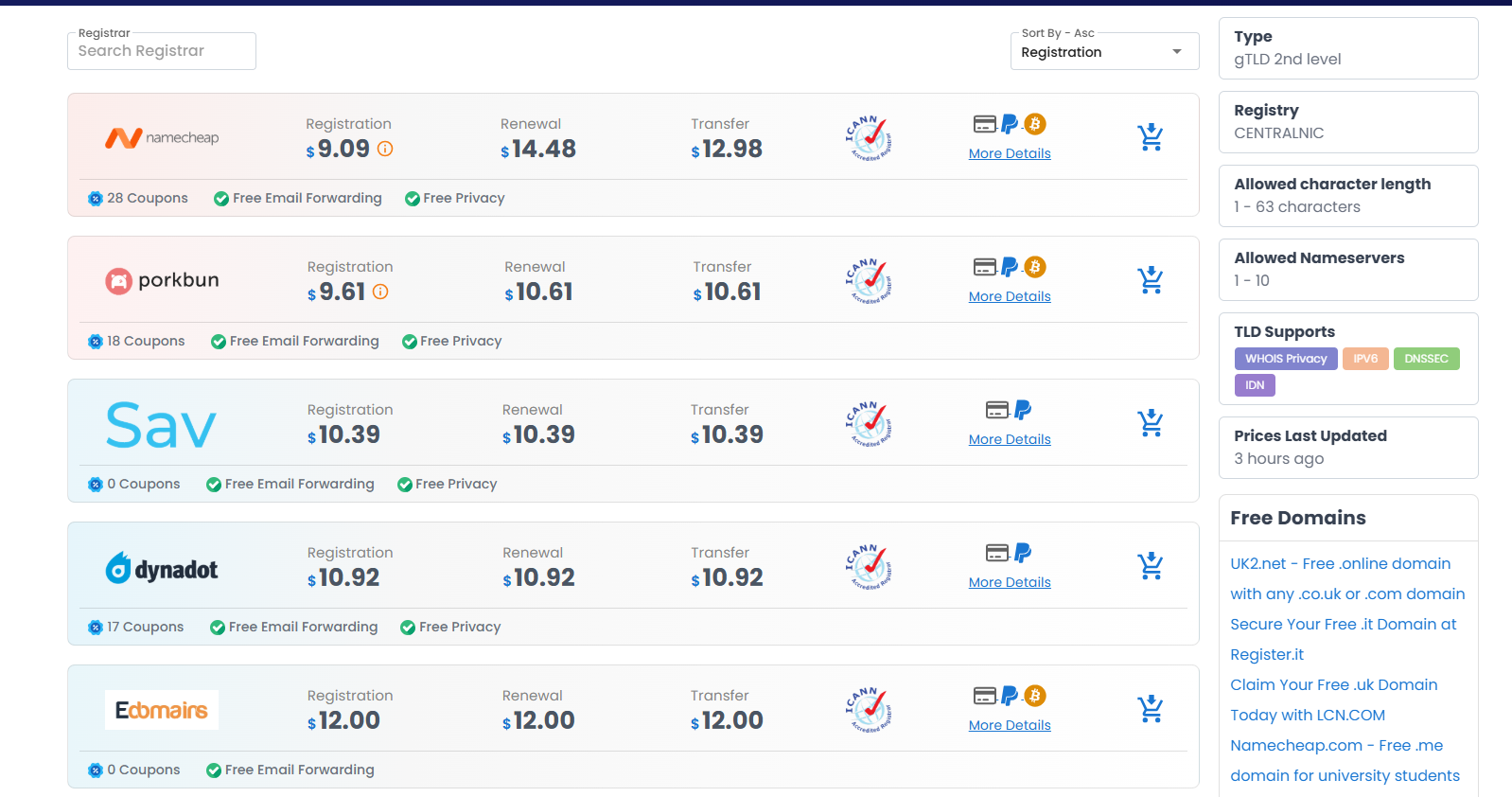 Registrar Information Page