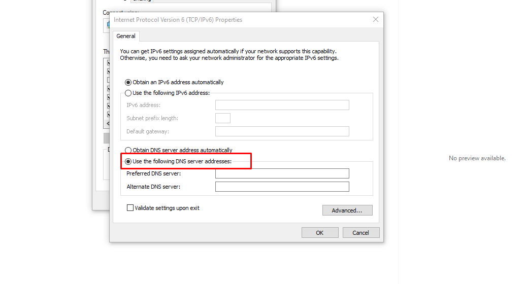 Use the following DNS server addresses