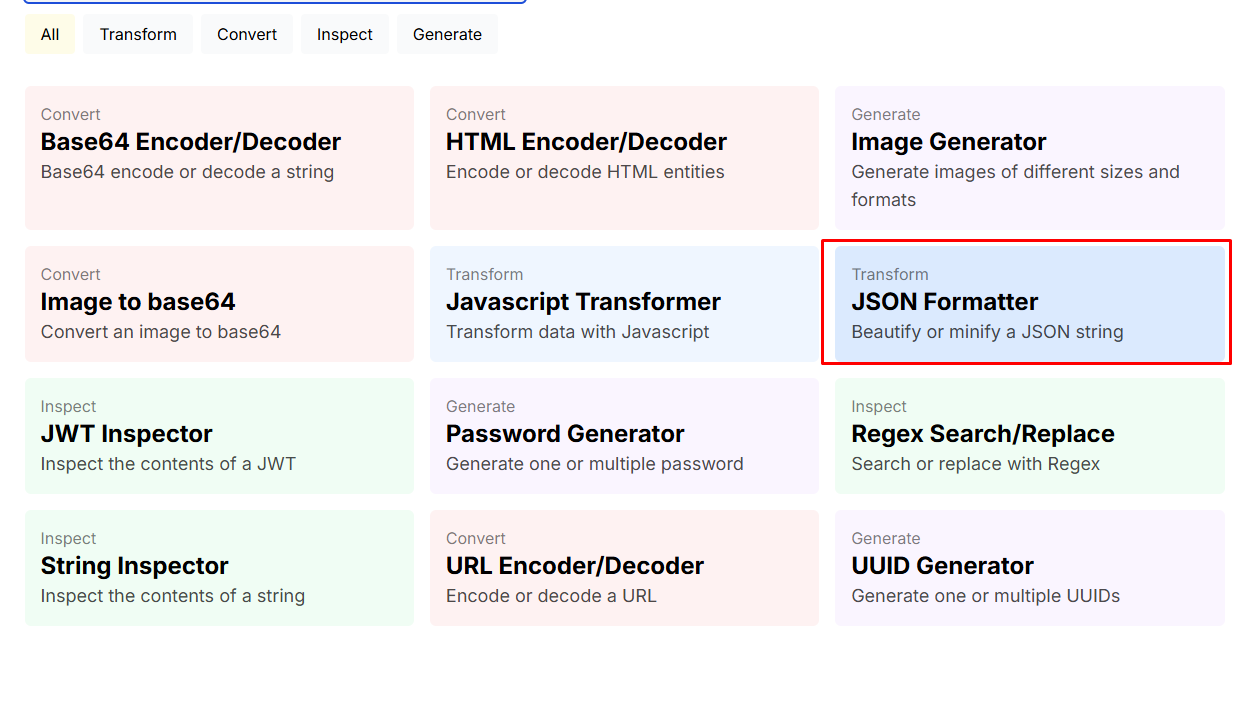 JSON Formatter Tool টি Select