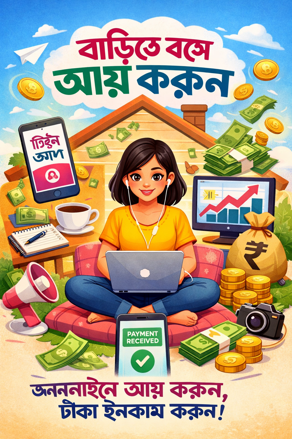 ঘরে বসে অনলাইনে আয় করার ছবি