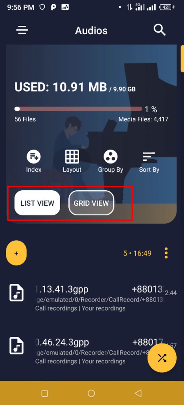 List অথবা Grid ভিউতে