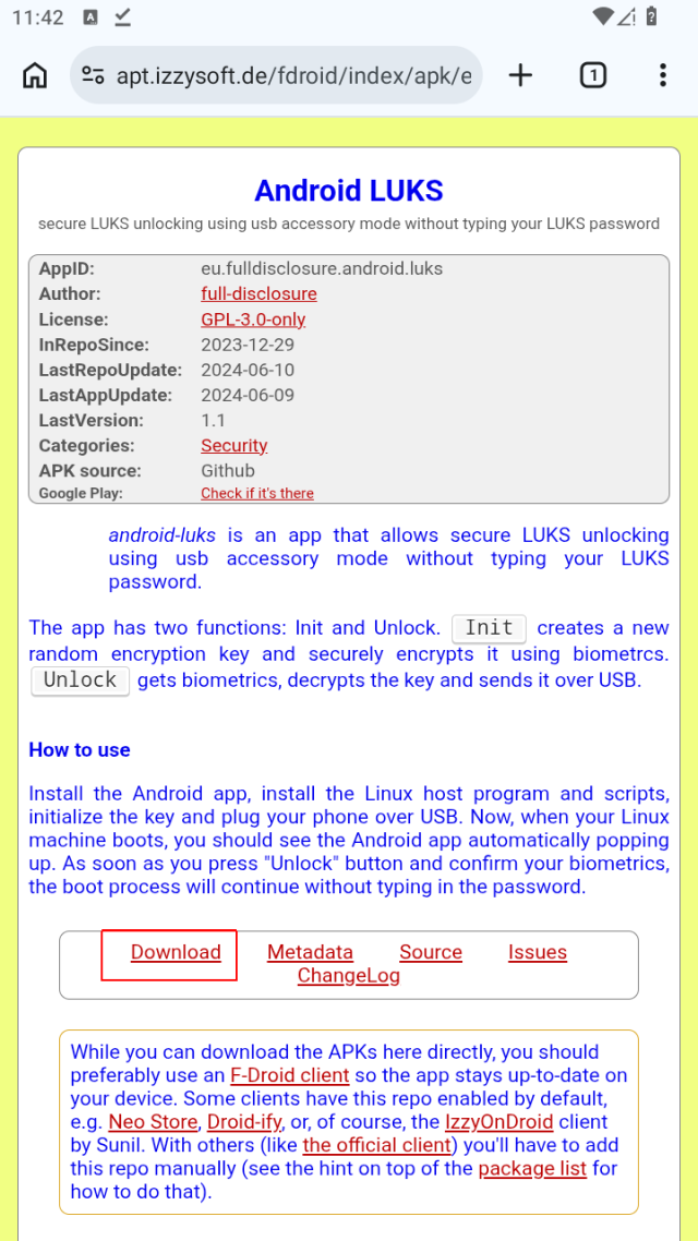 Android LUKS App-টি ইনস্টল