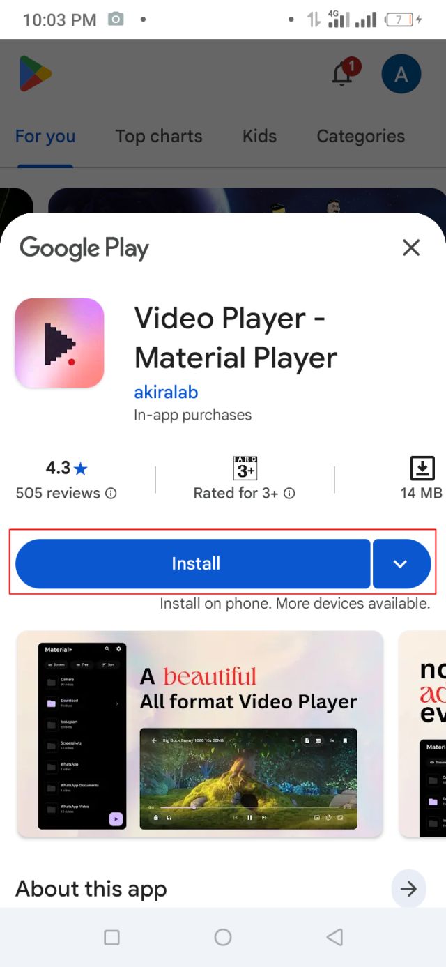 Material Player অ্যাপটি ইন্সটল
