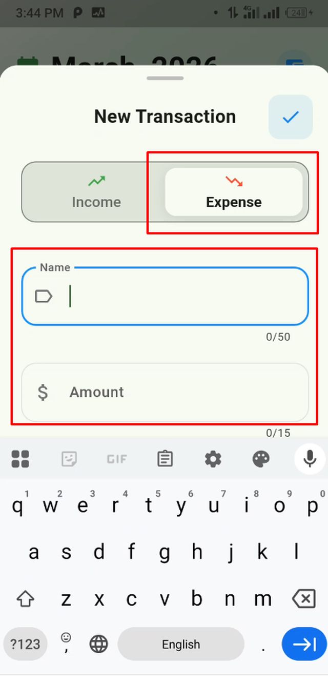 এক্সপেন্স অপশনে