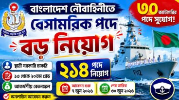 বাংলাদেশ নৌবাহিনী বেসামরিক নিয়োগ বিজ্ঞপ্তি ২০২৬, শূন্য পদ ২১৪