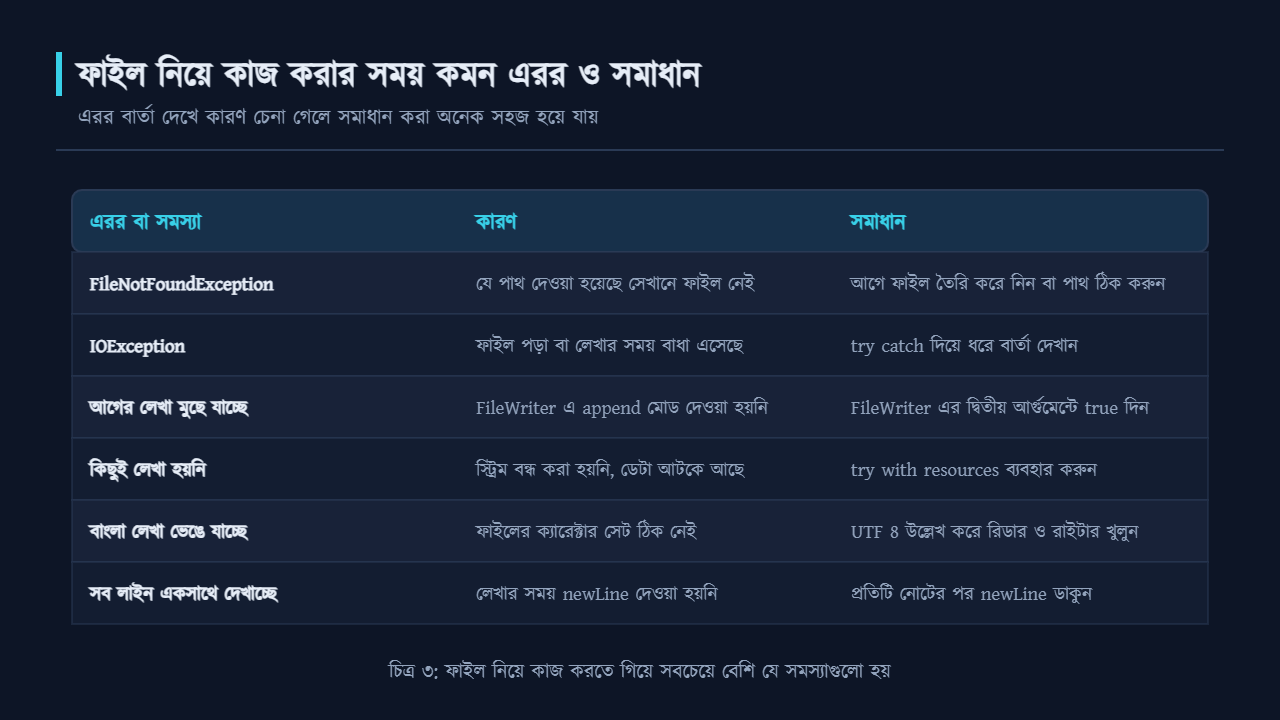 ফাইল নিয়ে কাজ করার সময় কমন এরর ও তার সমাধানের তালিকা