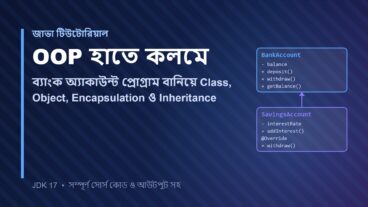 Java OOP হাতে কলমে, ব্যাংক অ্যাকাউন্ট প্রোগ্রাম বানিয়ে Class, Object, Encapsulation ও Inheritance শেখার সম্পূর্ণ পদ্ধতি
