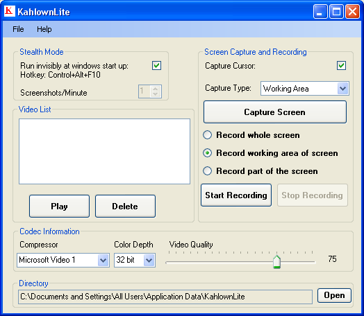 Kahlown Lite – স্ক্রিণ ক্যাপচারিং, স্ক্রিণ রেকর্ডিং এবং স্ক্রিণ স্পাইয়িং সফটওয়্যার