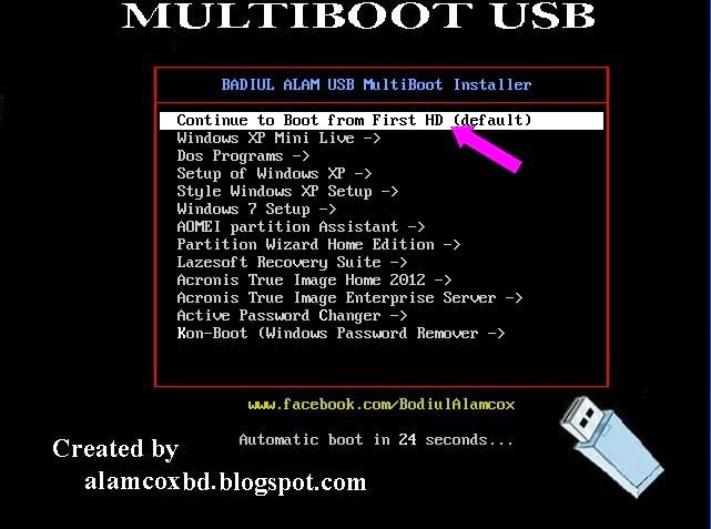 Yumi Bootable USB পেনড্রাইভ থেকে Boot from First HD (default) করুন।