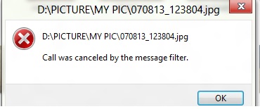 “call was cancelled by the message filter” problem in Windows 8