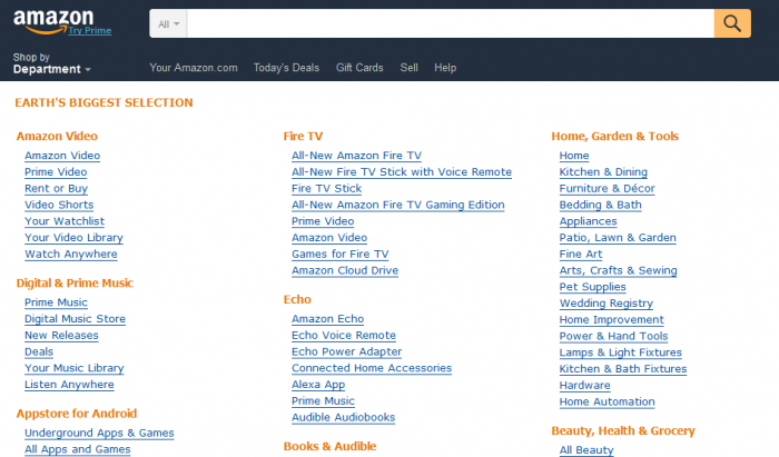 আমাজনের সব ক্যাটেগরি
