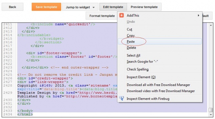  replace code with blogger Template