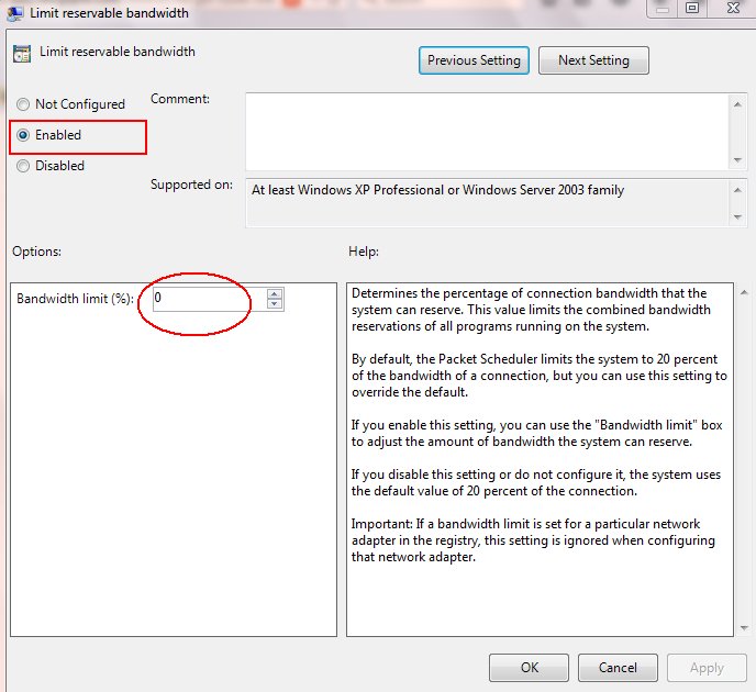 Limit Reservable bandwidth settings