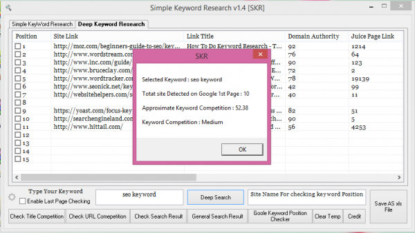 এসইও কীওয়ার্ড কম্পিটিশন বের করুন এক ক্লিক এ SEO Keyword Research v1.40