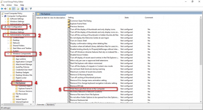 "Local Group Policy Editor" "how to hide drive from computer"