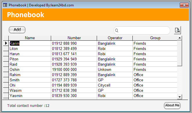 আপনাদের জন্য তৈরী করলাম Phonebook ছোট্ট এই সফটওয়্যারটি,ডাউনলোড করে রাখুন কাজে লাগতে পারে।