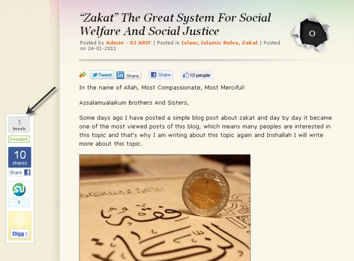 ওয়্যার্ডপ্রেস ব্লগে/ওয়েবসাইটে ফেসবুক, টুইটার, স্টাম্বল আপন এবং ডিগের ভাসমান শেয়ারিং বাটন 