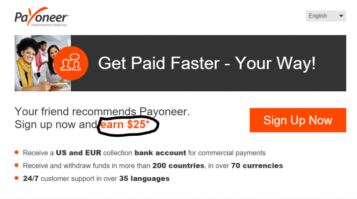 এখন Refer মাধ্যমে একটি payoneer এর একাউন্ট খুলে $25 নিয়ে নিন, আমি ও পেয়ছি আপনি ও পাবেন।