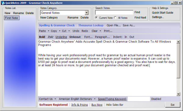 Grammar Check Anywhere 2011 (Adds Spell Check, Grammar Check & Thesaurus To All Windows Programs )