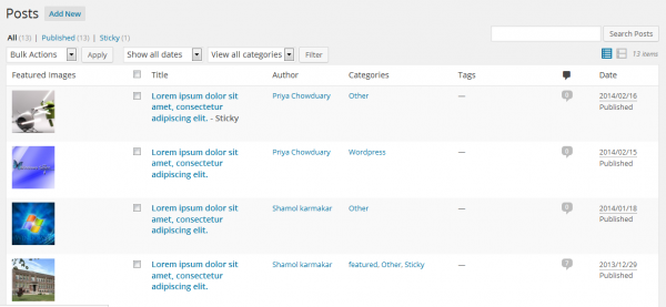 ওয়ার্ডপ্রেস সাইটে Dashboard টিউন পেইজে Featured Image দেখাবেন যেভাবে।