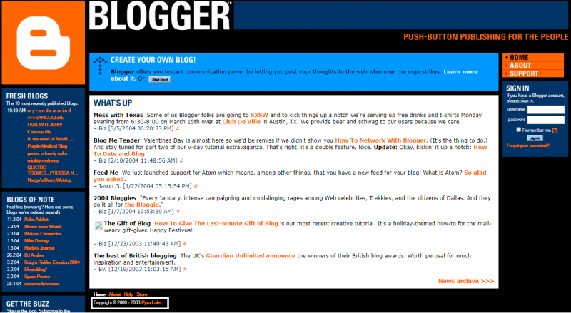 blogger 2003 homepage