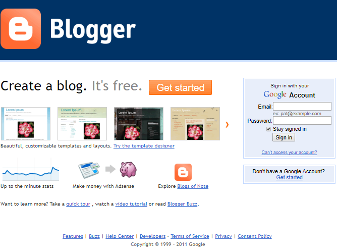 blogger homepage 2011