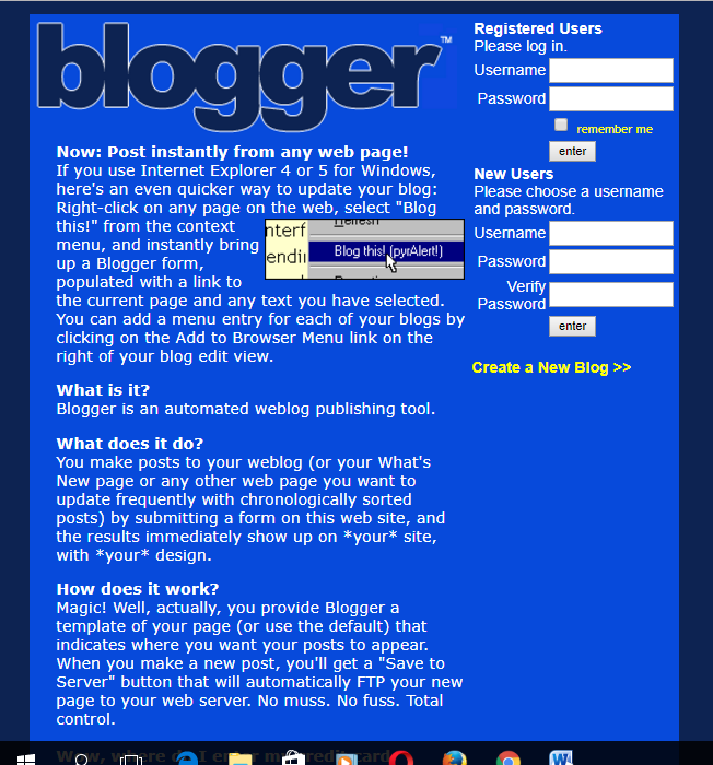 blogger 1999 homepage