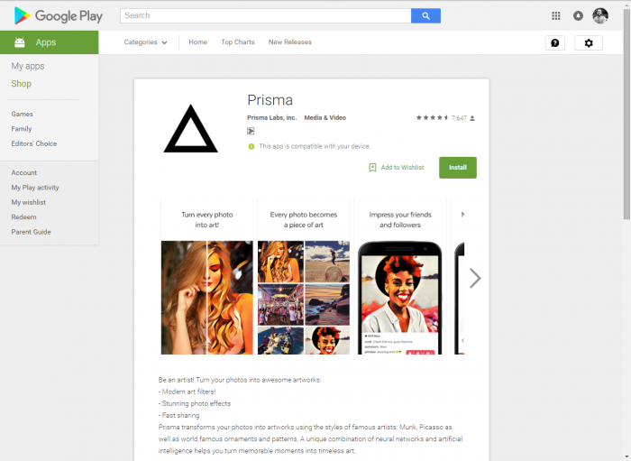 গরম গরম ডাউনলোড করে নিন Prisma Apps Android ভার্সন