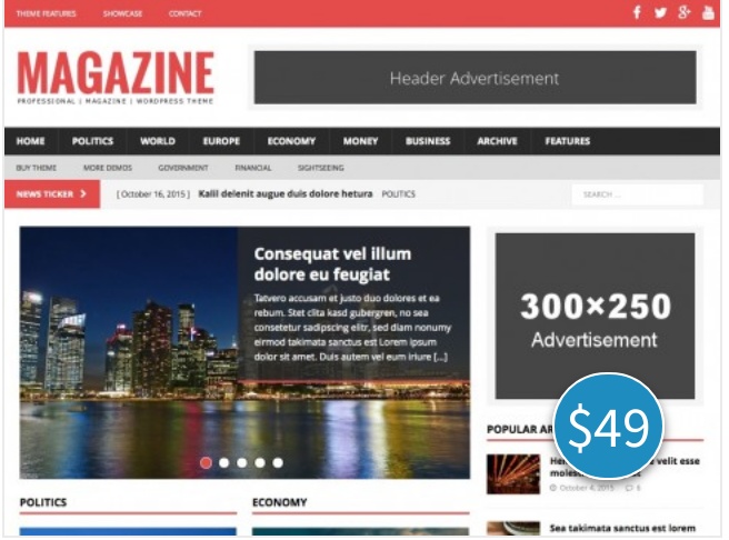 ওয়ার্ডপ্রেস এর জন্য ৪৯ ডলার এর মূল্যের একটি থিম।