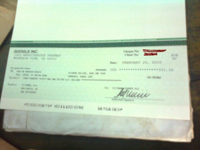 Adsense Cheque