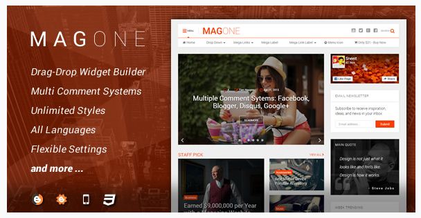 অসাধারন  MagOne Blogger  template 2016 free download