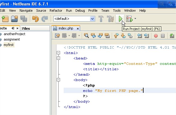 myfirst - NetBeans IDE 6.7.1_2