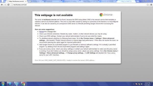 প্রব্লেমঃ Error 105 এব্ং DNS problem….