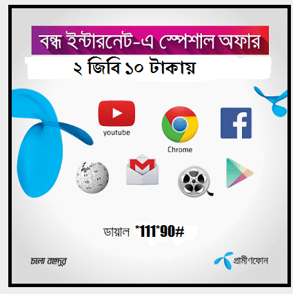 গ্রামীণফোন বন্ধ সিমে আবারো ২ জিবি ইন্টারনেট নিন মাত্র ১০ টাকায় এবং ৪০ টাকায় ৮ জিবি, আগের বার এই অফার যারা পান নি তাদের জন্য