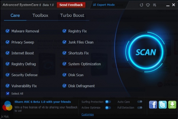 বেটা ব্যবহারকারীরা ক্লিকান(Advanced System Care 6 beta 1.0)