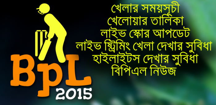 বি পি এল ২০১৫ এর সময়সূচী ও লাইভস্কোর  এবং  লাইভ খেলা দেখার এর এপ্লিকেশান